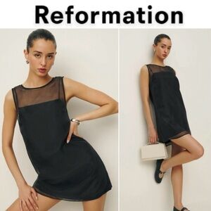 Reformation Black Vina Sheer Overlay Mini Dress
